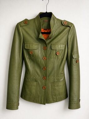 Danier Olive Green Women's Leather Military-Style Jacket